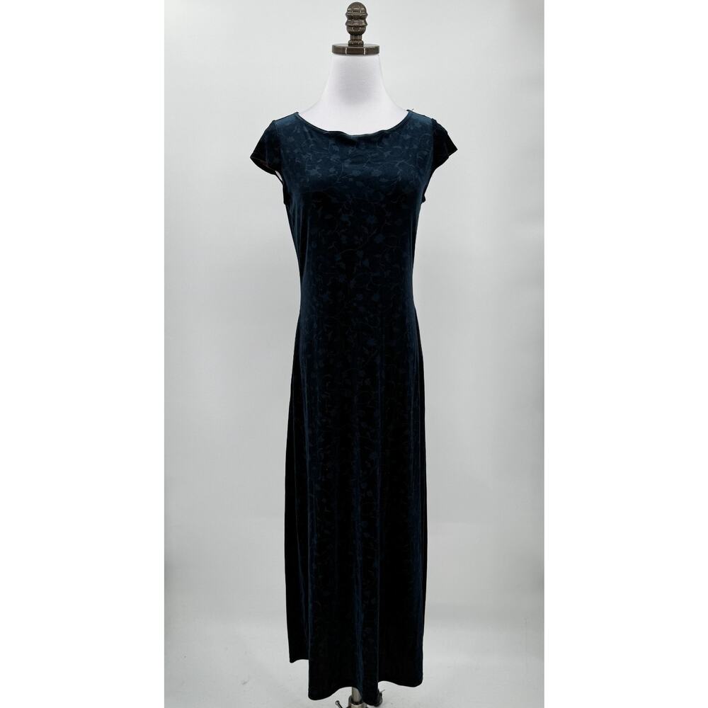Y2K Vintage Knapp Studio California Blue Floral Velvet Long Dress Sz M
